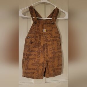 Boys Carhartt Tan All-Over Logo Short Overalls 4T